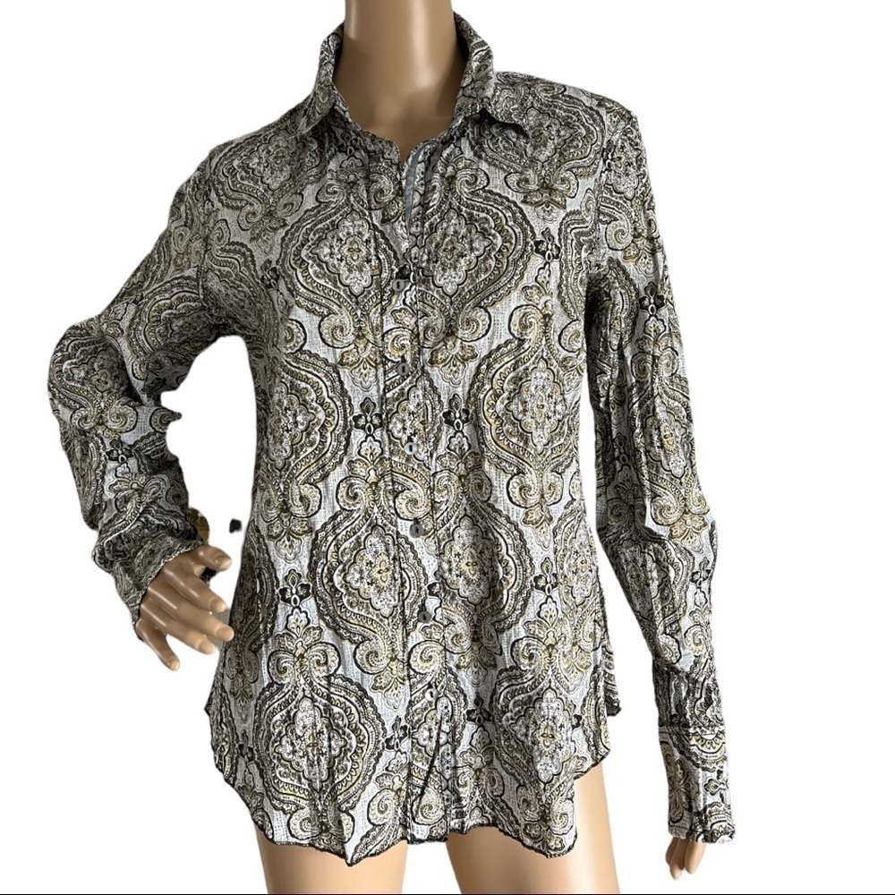 CINO Shirt Crinkle Long Sleeve Roll-up  Paisley Size L‎ Metallic Paisley